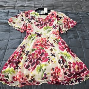Chiffon white floral fit and flare dress